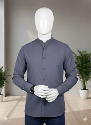 Dark Gray Color Long Sleeve 100% Slim Fit Linen Shirt
