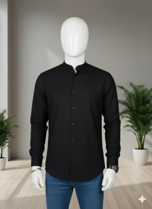 Black Color Long Sleeve 100% Linen Slim Fit Shirt