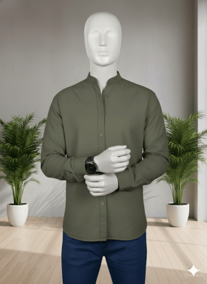 Olive Green Long Sleeve 100% Linen Slim Fit Shirt
