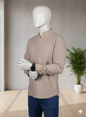 Sand Color Long Sleeve 100% Linen Slim Fit Shirt
