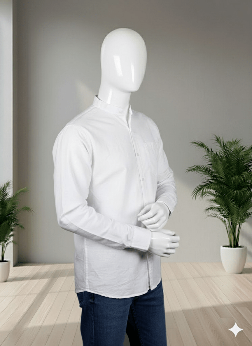 Optic white Color Long Sleeve 100% Linen Slim Fit Size Shirt - Image 3